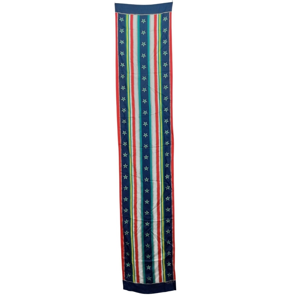 Talbots 100% Silk Scarf Stars Striped Multicolored Classic Vintage Size 58.5"